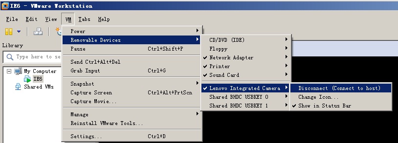 vmware8 共享电脑摄像头